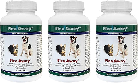 All Natural Supplement for Fleas, Ticks, and Mosquitos Prevention for Dogs and Cats, 100 Chewable Tablets, 3 Pack
