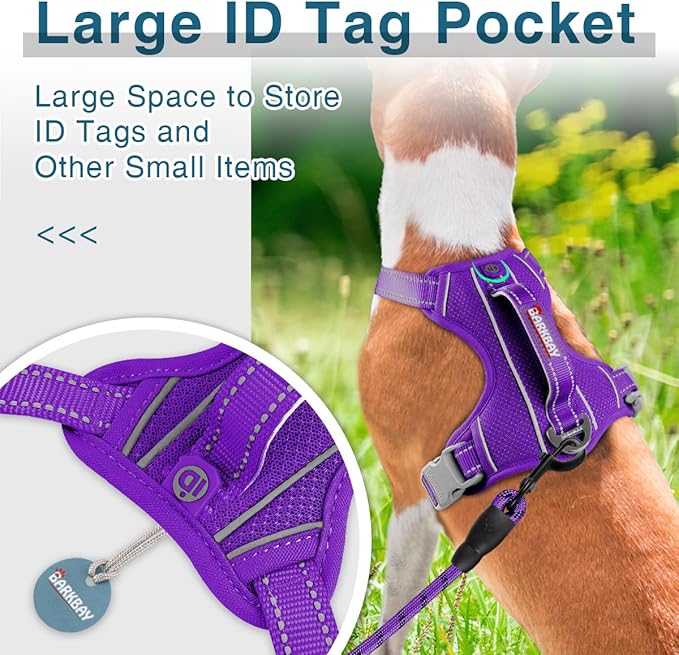 BARKBAY Dog Harness No Pull with ID Tag Pocket - Heavy Duty, Reflective, Easy Control for Small Dogs(Purple,S)
