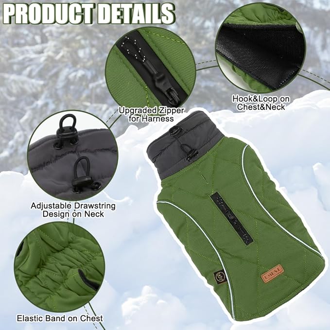 EMUST Dog Jackets for Winter, Cold Weather Coats for Dogs, Soft Winter Jackets for Medium Large Dogs, Pet Vest for Small Medium Large Dogs, Green, L