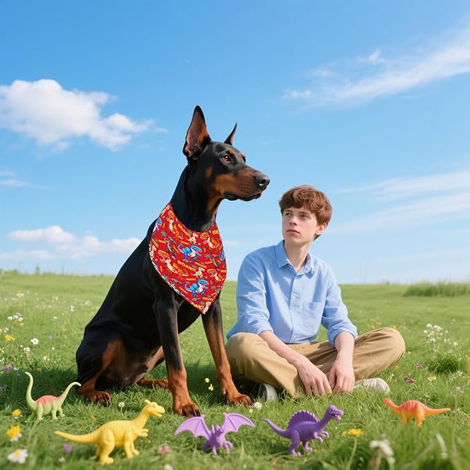 7 PCS Dinosaurs Dog Bandanas for Large Dogs Breed Sewing Hemming Dog Bandana Print One Side XL Drool Bibs Party Grooming L