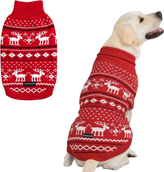 Spark Paws Christmas Dog Sweater – Ultra Soft Holiday Knit Sweater for Small, Medium & Large Dogs, Cute Pet Sweater for French Bulldogs & Big Dogs, Easy Potty V Cut Design Jacket - (Dasher Red,4XL)