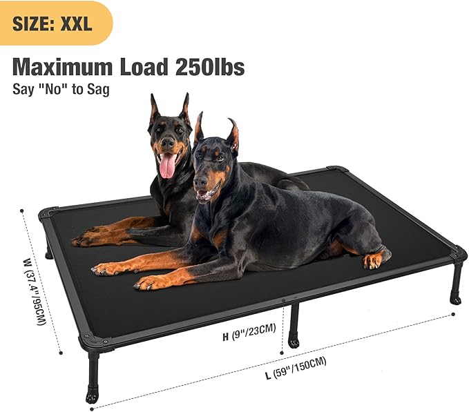 Veehoo Chew Proof Elevated Dog Bed - Cooling Raised Pet Cot - Rustless Aluminum Frame and Durable Teslin Mesh, Unique Designed No-Slip Feet for Indoor or Outdoor Use, Black, XX-Large, CWC2002