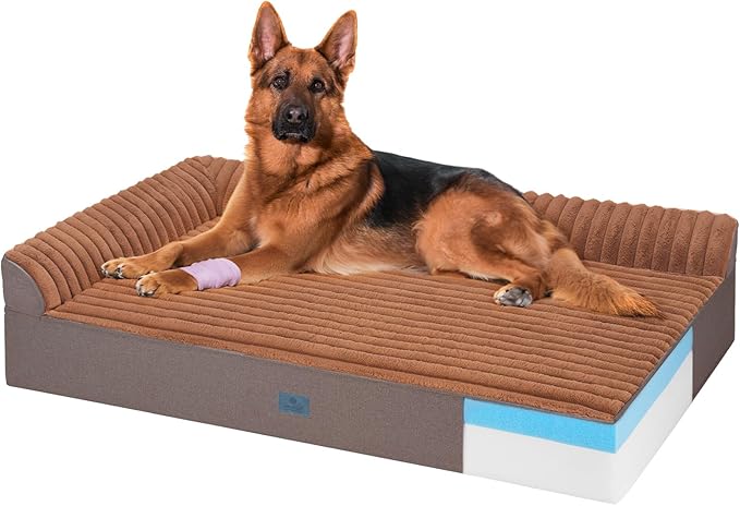 Veehoo Orthopedic Dog Bed for Large Senior Dogs, 7 Inch Thick XXL Memory Foam Dog Bed with L Shaped Bolsters, Orthopedic Pet Couch with Waterproof Liner & Removable Washable Cover, 52"x36"x7"