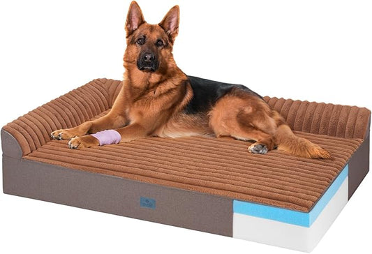 Veehoo Orthopedic Dog Bed for Large Senior Dogs, 7 Inch Thick XXL Memory Foam Dog Bed with L Shaped Bolsters, Orthopedic Pet Couch with Waterproof Liner & Removable Washable Cover, 52"x36"x7"