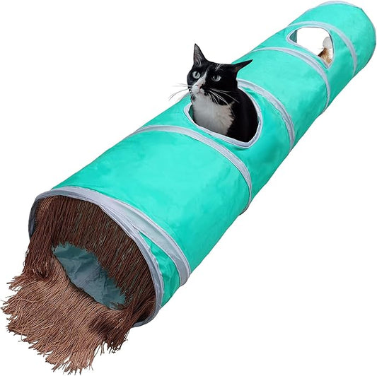 Petest Cat Tunnel for Indoor Cat Collapsible Cat Play Tube with Play Ball and Fringe, Interactive Pet Crinkle Tunnel for Kittens, Length 47 inch, Diameter 9.7 inch