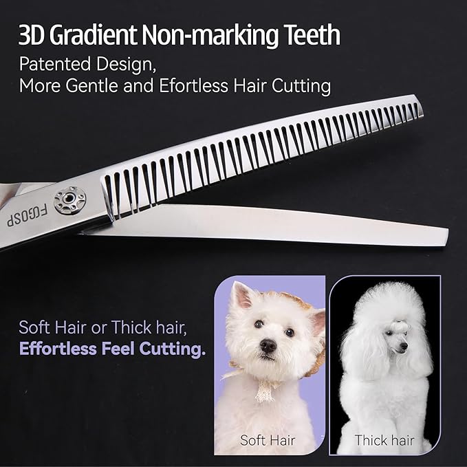 Professional 3D Curved Chunkers Dog Grooming Scissors 7.5 in Magic Thinning Shears for Dogs Pet Cat Light Cutting Feel No Marks Only Fluffy Natural 70% Thinning Rate Japan Alloy Steel(7.5,3D)