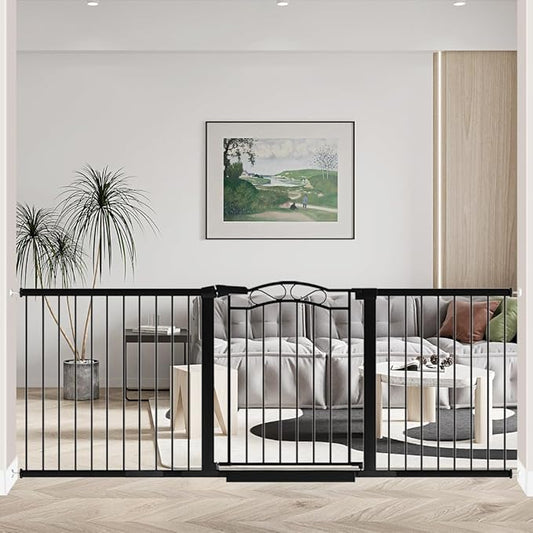 81.9"-84.6" Extra Wide Baby Gate for Stairs, Pressure Mounted Auto Close Child Pet Safety Gate with Door No Drill, Large Long Dog Gate for The House and Doorways, Black
