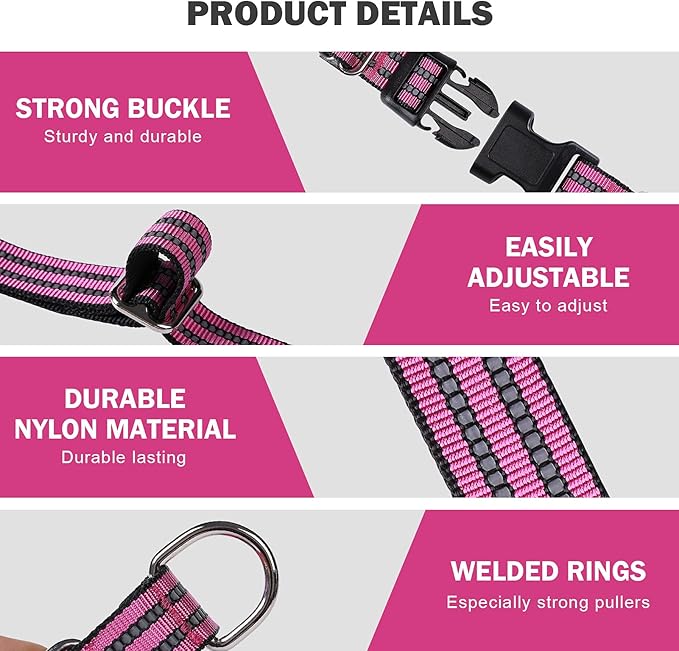 Hikiko Martingale Dog Collars Reflective Nylon Puppy Dog Collar with Quick Release Buckle Adjustable Training No Slip Dog Collar (X-Small, Pink)