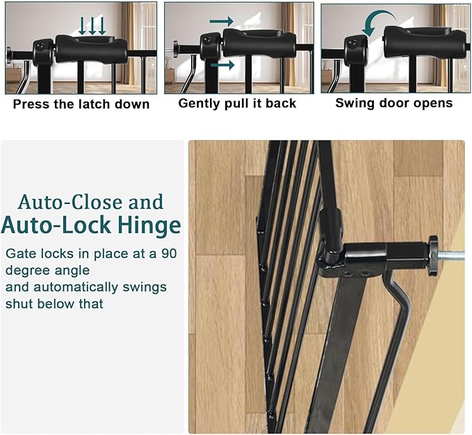 Extra Wide Baby Gate Tension Indoor Safety Gates Black Metal Large Pressure Mounted Pet Gate Walk Through Long Safety Dog Gate for The House Doorways Stairs (33.86"-38.58"/86-98CM, Black)