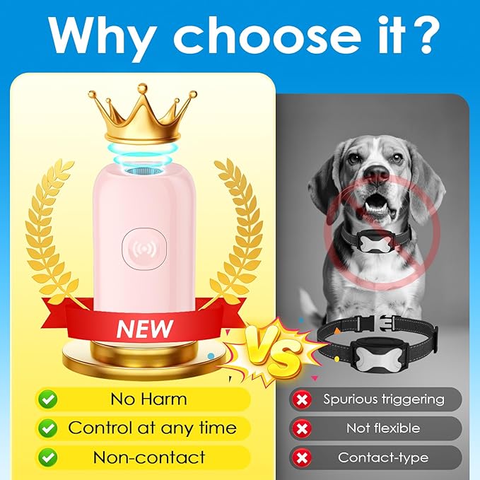 Mini ultrasonic dog bark deterrent device, effectively stops unwanted barking with 50ft Long Range,pain free training & behavior aid for indoor/outdoor use,rechargeable portable dog barking stopper