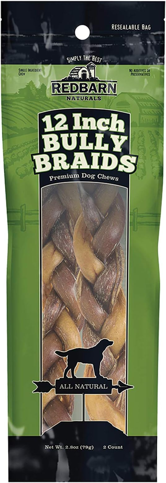 Redbarn Pet Products 12" Braided Bully Sticks for Dogs 2-Count, Pack of 12