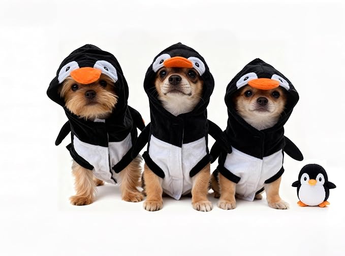Pet Costume for Small Dogs Cats,Halloween Hoodies Winter Puppy Coat Outfits Funny Pajamas Clothes for Christmas Party,Penguin S