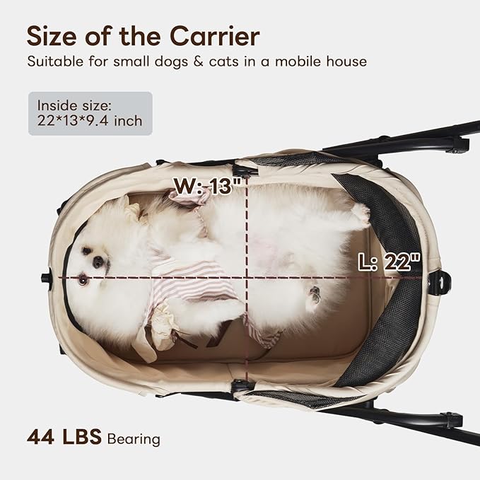 PETTENA Foldable Pet Stroller,4 Wheels Pet Strolling Cart for Small Dogs Cats up to 44 Lbs, Pet Travel Carrier Strolling Cart with Storage Basket, Portable Dog Cat Stroller with Breathable Mesh, Black