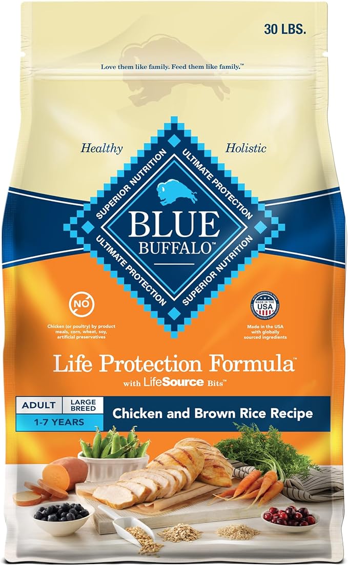 Blue Buffalo Life Protection Formula Large Breed Adult Dry Dog Food, Promotes Joint Health and Lean Muscles, Made with Natural Ingredients, Chicken & Brown Rice Recipe, 30-lb Bag