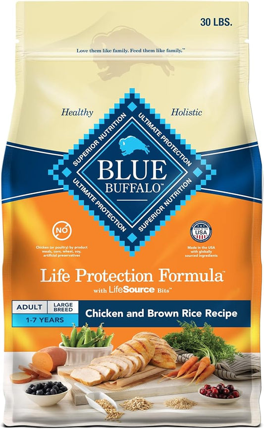 Blue Buffalo Life Protection Formula Large Breed Adult Dry Dog Food, Promotes Joint Health and Lean Muscles, Made with Natural Ingredients, Chicken & Brown Rice Recipe, 30-lb Bag