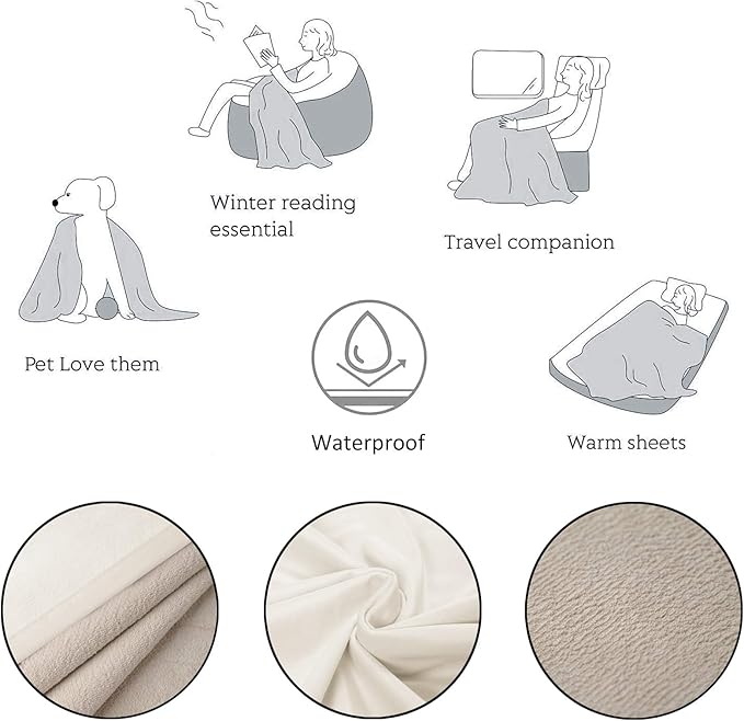 Ameritex Pet Bed Blanket Reversible 100% Waterproof Velvet Super Soft for Sofa and Bed (82x82 Inches, Cream+Beige)