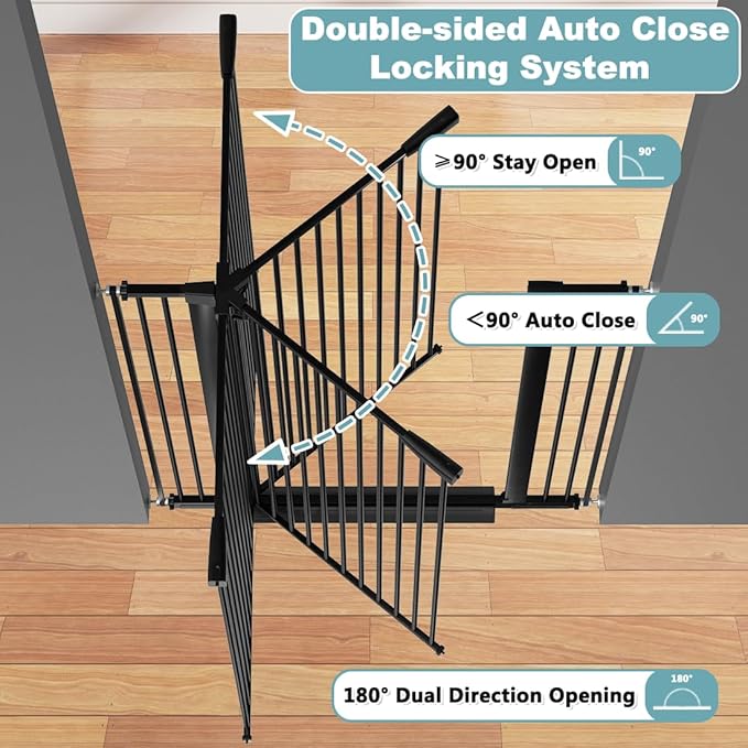 51.18" Extra Tall Pet Gate for Cats Dogs-29.6"-56.3" Extra Wide Baby Cat Gate for Stairs and Doorways-1.37" Ultra Narrow Spacing Dog Gate Dog Door with One-Handed Operation(29.6"-56.3")