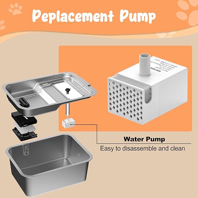 Stainless Steel Dog Fountain, 7L/10L Large Capacity Automatic Water Dispenser with 5 Filters, LED Indicator, Silent Pump for Medium to Large Cats Dogs and Multi-Pet Home (Pump)