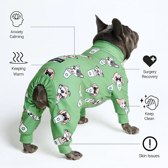 Spark Paws Dog Pajama, Dog Recovery Suit Male, Onesie, Ultra-Soft and 4-Way Stretch, for Small Medium and Large Breeds - Pup Cup - 3XL