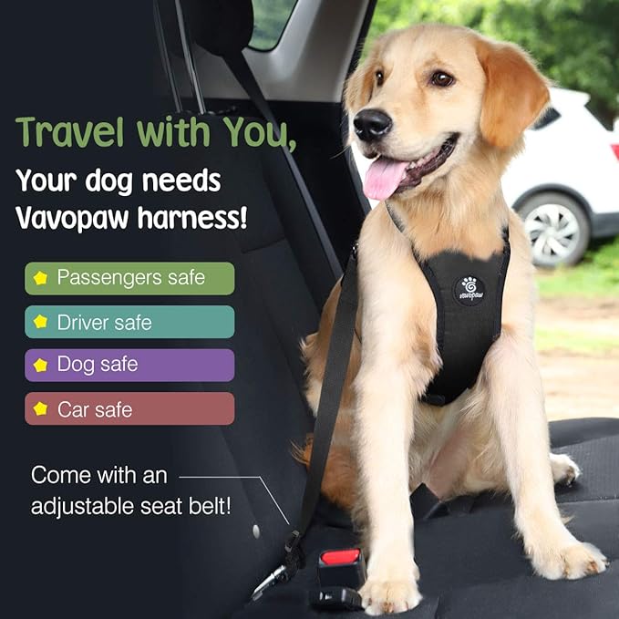 Dog Seat Belt, Safety Vest Dog Car Harness with Adjustable Buckle Dog Seat Belt for Vehicle Nylon Pet Safety Seat Belts Heavy Duty(L, Black)