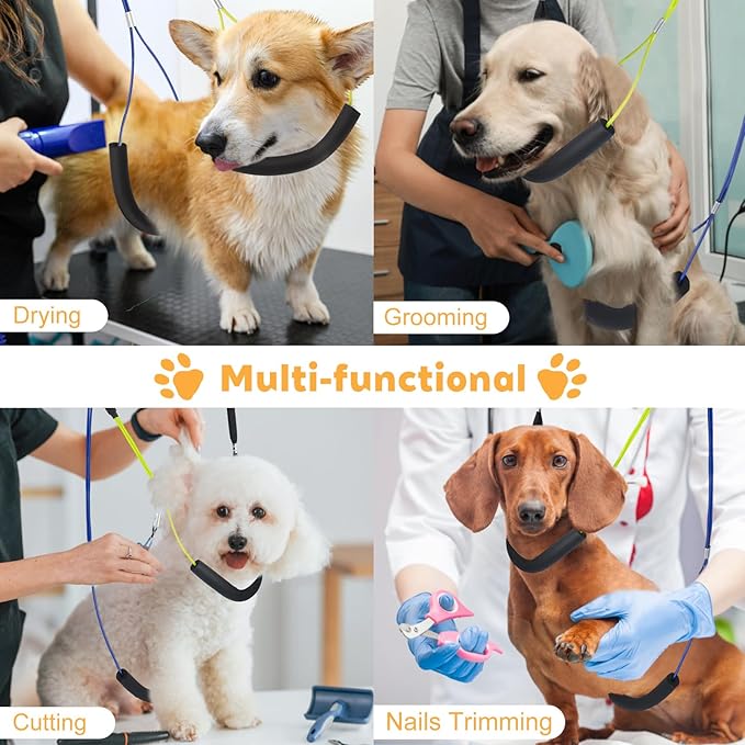 Adjustable Dog Grooming Arm for Table, 30" to 42" Height & 44" to 58" Width, Clamp Fits Up to 2.6", with 2 No-Sit Nooses, Heavy Duty Pet Grooming Restraint for Nail Trimming, Drying & Grooming at Home