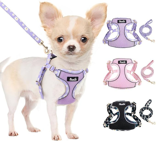 SlowTon Small Dog Harness - No Pull Dog Harness and Leash Set, Soft Mesh Lightweight Puppy Vest Harnesses, Adjustable Pet Harnesses for XXS XS Small Medium Easy Walk Hiking (Purple, S)