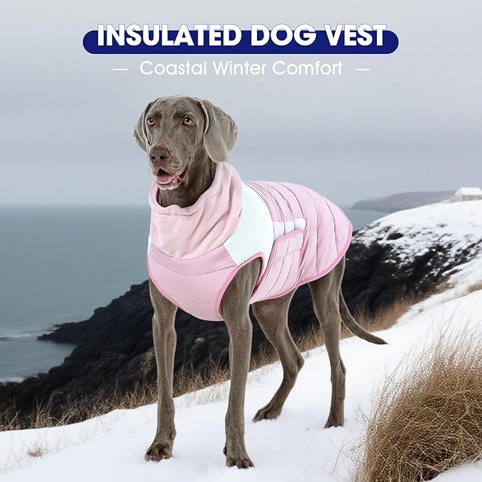 FUAMEY Dog Coat Cold Weather Pink XL, Winter Jacket Large Dogs Dress Fast for Chilly Weather, High Collar Locks in Warmth,(XL-Pink)