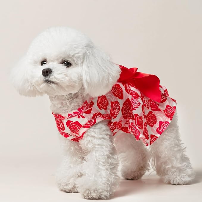 PUPTECK Dog Wedding Dress Outfit Puppy Cute Small Dogs Clothes,Rose,L