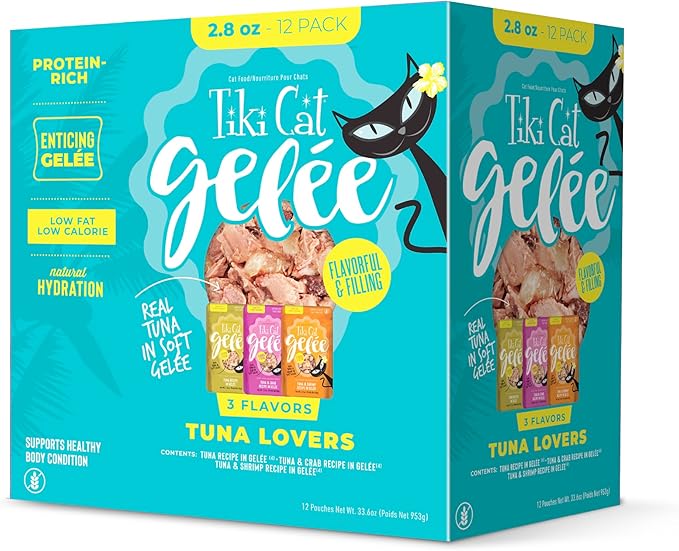 Tiki Cat Gelee Wet Cat Food, Tuna Variety Pack, 2.8 oz. Pouch (12 Count)