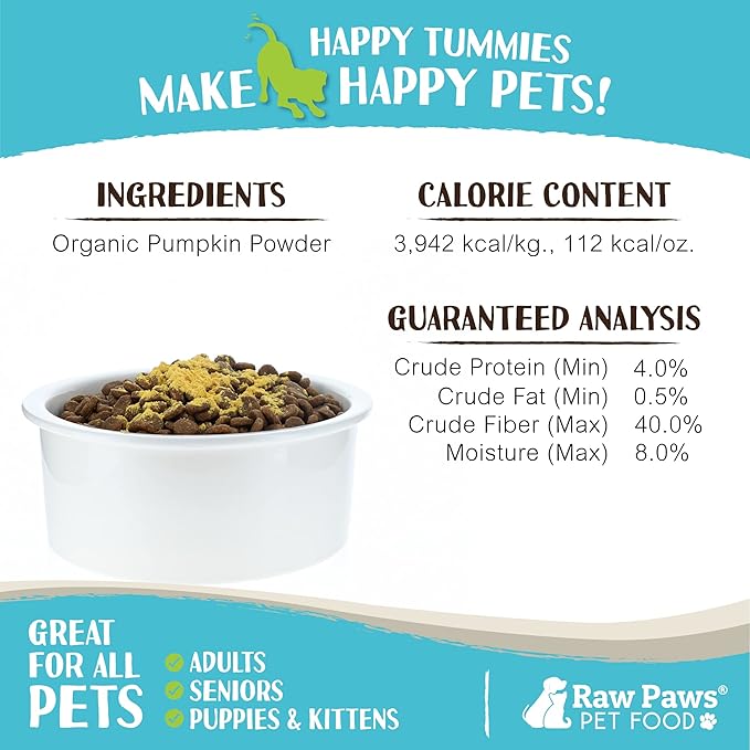 Raw Paws Boost Pet Food Topper Organic Pumpkin Powder, 3-oz - Made in USA - Grain-Free Dog Food Topper - Anti Scoot Pumpkin Powder for Dogs - Vegan Dog Food Gravy - Meal Toppers for Dogs