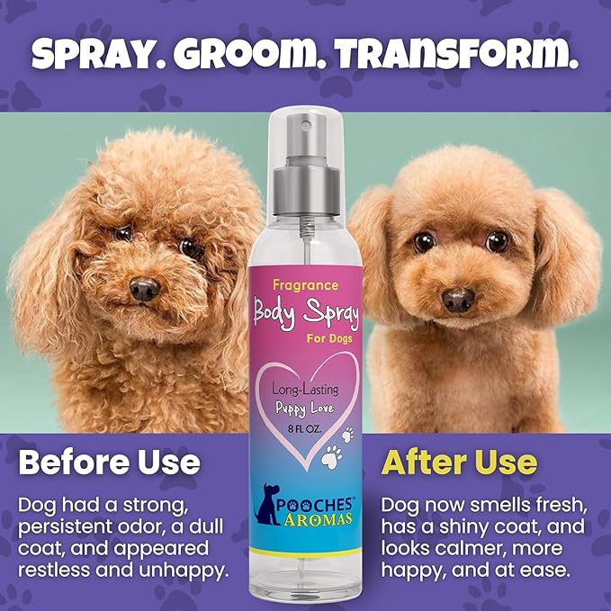 Pooches Aromas Natural Dog Cologne – Premium Deodorizing & Refreshing Grooming Spray for Dogs and Puppies – Long-Lasting Scent to Revitalize Coat & Skin – 8 fl oz (Pack of 6)