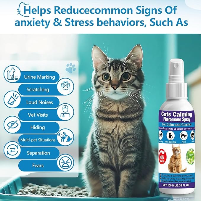 Cat Pheromone Calming Spray – Managing Stress-Related Behaviors in Kittens and Cats – with F3 Facial Pheromone and Valerian – Reduces Scratching, Spraying, and Hiding – 2 Pack / 6.76oz