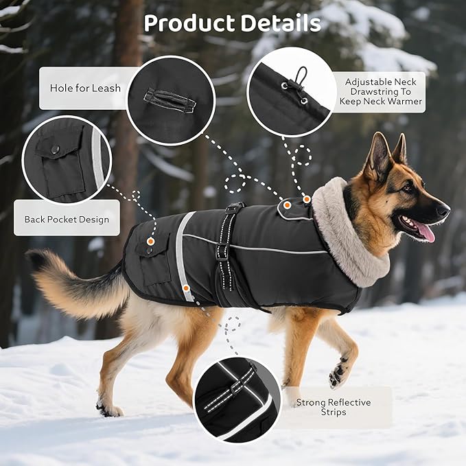 Dog Coat, Warm Dog Winter Coat Reflective Jacket Waterproof Fleece Vest, Pet Jacket Cozy for Cold Weather, Dogs Snowsuit Windproof, Adjustable Buckle for Medium Dogs
