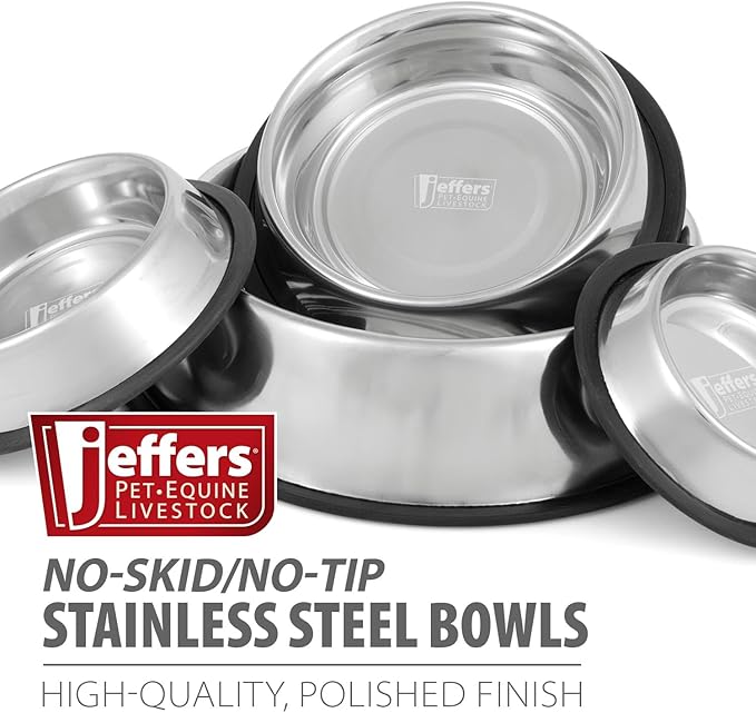 Jeffers Pet Stainless Steel Dog Bowl – No Skid, No Tip Food & Water Bowls for Puppies, Small, Medium, Large Breeds – Heavy Duty, Dishwasher Safe Feeder for Indoor, Outdoor, Travel Use – 1/2 Pint