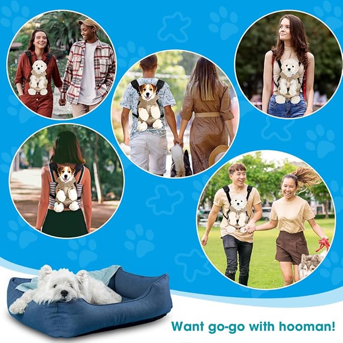 Dog Backpack Carrier, Adjustable Pet Front Carriers, Legs Out Carrying Sling Travel Bag for Small Medium Dogs 2.5-4 Lbs, Soft Wearable Puppy Chest Carry Backpacks for Walking/Hiking/Camping/Traveling