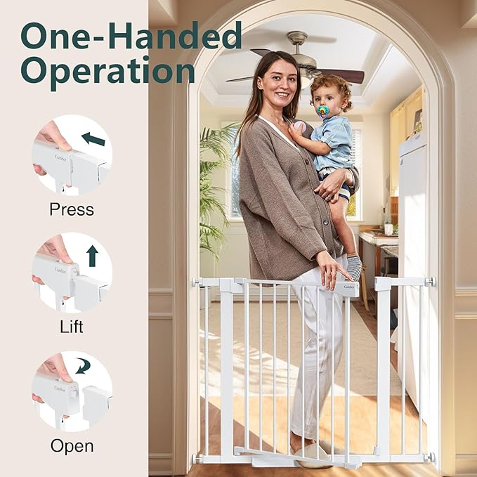 Cumbor 2 Pack 29.7-40.6"(Extensions Included) Baby Gate for Stairs, Mom's Choice Awards Winner-Auto Close Dog Gate for doorways, Pressure Mounted Pet Gate Indoor, Wide Safety Child Gate for Dog,White
