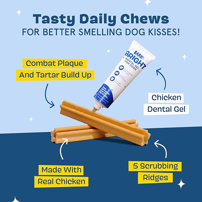 Barkbox Bright Original Dog Dental Kit, 30 Teeth Cleaning Chew Sticks & Toothpaste - Medium Breeds