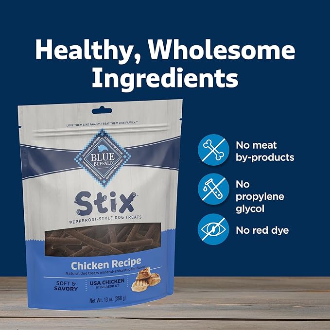 Blue Buffalo Stix Pepperoni-Style Dog Treats Made with Natural Ingredients, Chicken Recipe, 13-oz Bag