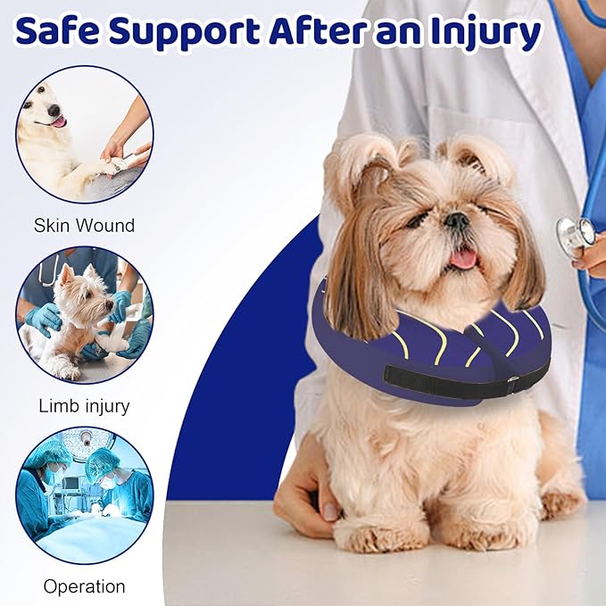 Adjustable Inflatable Dog Cone Collar for Surgery Recovery, Soft Cone for Dogs & Cats, Portable & Washable Dog Donut Collar, Large Cat Cone E Collar (Indigo L)