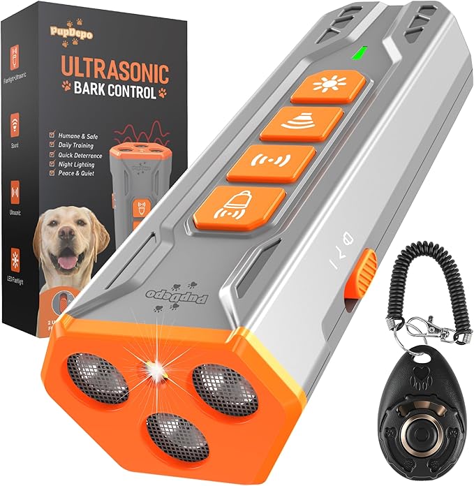 Dog Bark Deterrent Device with Training Clicker 2025 Upgraded 3X Ultrasonic Anti Barking Device for Own or Neighbor's Dog, Safe & Effective Ultrasonic Dog Bark Shield Rechargeable Dog Barking Silencer