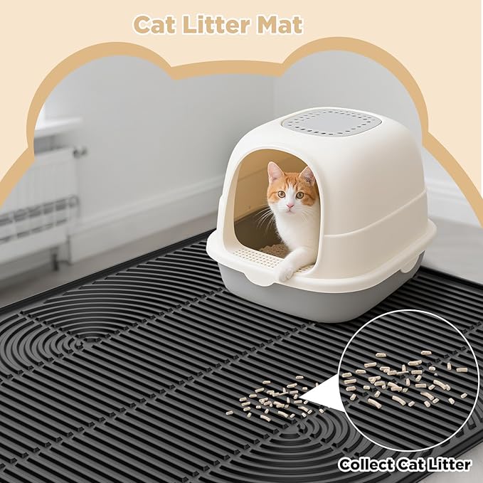 AMOK Cat Litter Mat, Extra Large Silicone Litter Box Mat 40" x 28", Waterproof Litter Trapping Mat for Cats, Durable and Easy to Clean, Black
