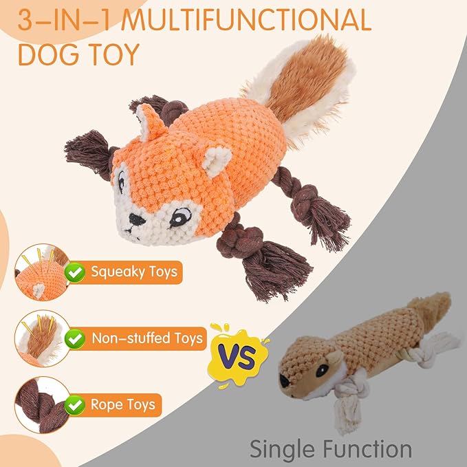 SCENEREAL Thanksgiving Dog Toys, Puppy Plush Toy for Large Medium Breed Boy Girl, Squeaky Interactive Dog Chew Toys for Small, Middle, Big Sized Dogs, Fall (Squirrel)
