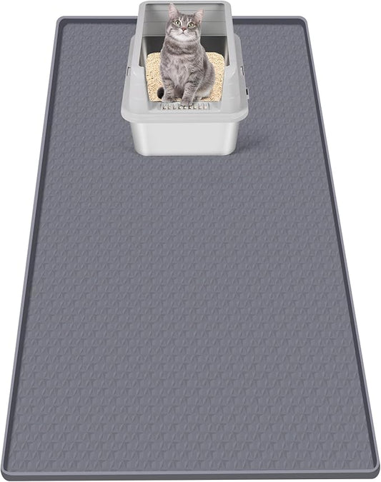Cat Litter Mat, Extra Large 51" x 25.6" Silicone Mat Litter Trapping Mat for Scatter Control, Soft on Kitty Paws, Easy to Clean (Dark Grey)