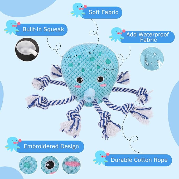 SCENEREAL Dog Toys, Puppy Plush Toy for Large Medium Breed Boy Girl, Dog Chew Toys for Keep Them Busy, Tug of War Stuffed for Small, Middle, Big Sized Dogs Gifts (Octopus)