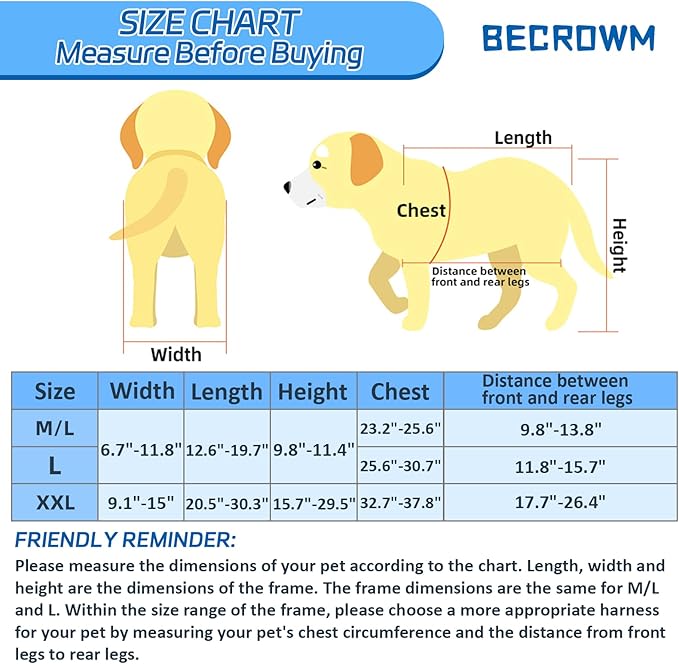 Dog Wheelchair for Back Legs, Light Weight Dog Wheelchair Cart with Disabled Hind Legs Walking, Adjustable
