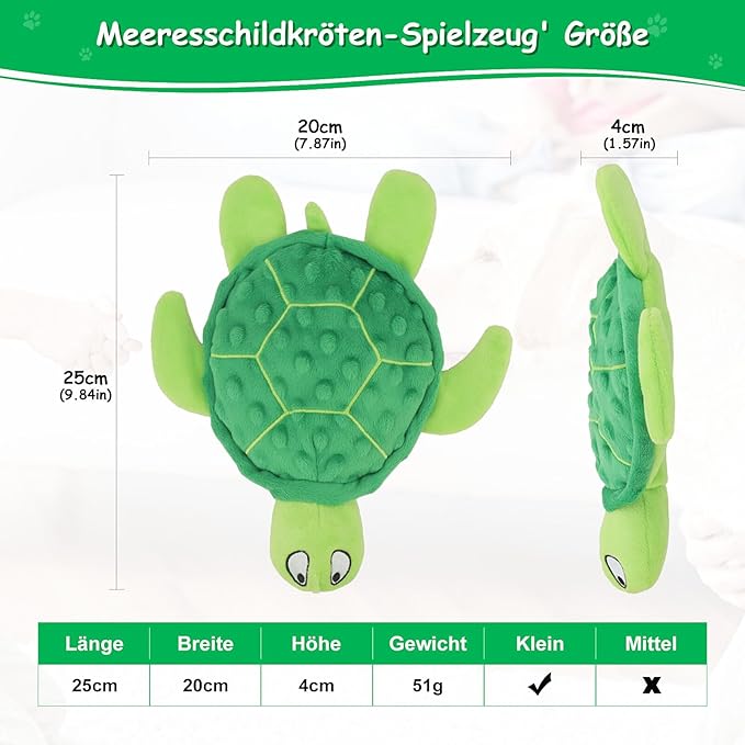 Squeaky Sea Turtle Plush Dog Toy - Durable, No Stuffing, Interactive Chew Toy for Small Dogs - Relieve Anxiety, Teething, and Keep Them Busy for Puppy(Green)