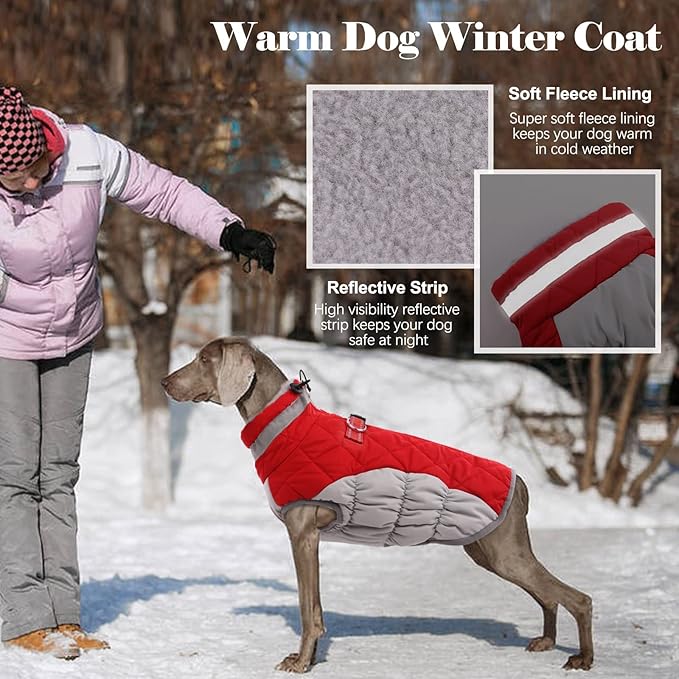 Lelepet Dog Coat Warm Dog Winter Coat Waterproof Dogs Jacket with Harness Built in Reflective Pet Fleece Vest Zip-Up Cold Weather Coats for Small Dogs Turtleneck & Windproof Coats Chihuahua Red XS