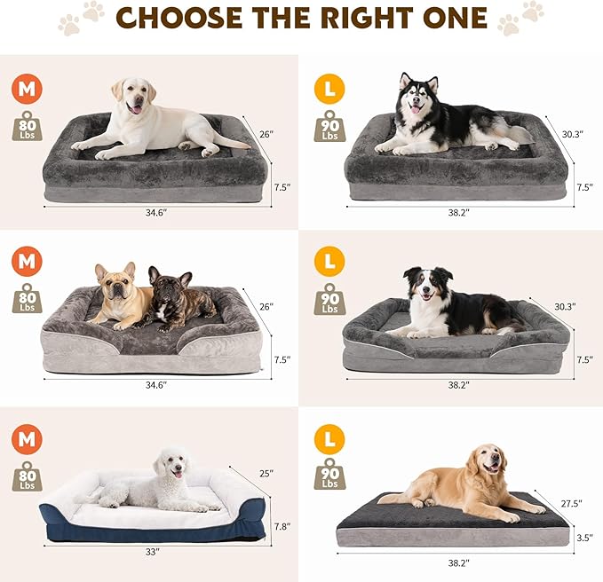 Dog Bed Medium to Large Dogs - Waterproof Couch with Removable Washable Cover and Egg Crate Foam Comfort Cage Beds Zipper Non-Slip Bottom Pad Bite-Proof