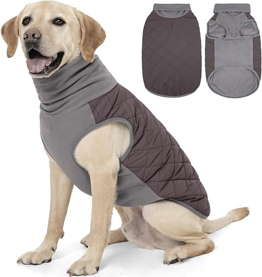 FUAMEY Dog Fleece Jacket for Large Dogs,Dog Winter Vest Lightweight Dogs Coat Pullover Breathable Pet Turtleneck Jackets Windproof Water Resistant Vests Warm Puppy Snowsuit Brown XXXL