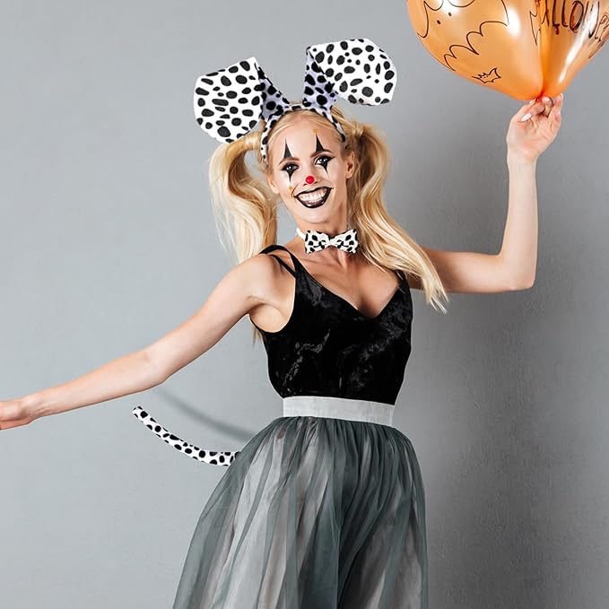 Bencailor 3 Sets Halloween Puppy Costume Accessories Dog Headband Ears and Tail Bow Tie Set Cute Dog Headband Bowtie Tail for Adult